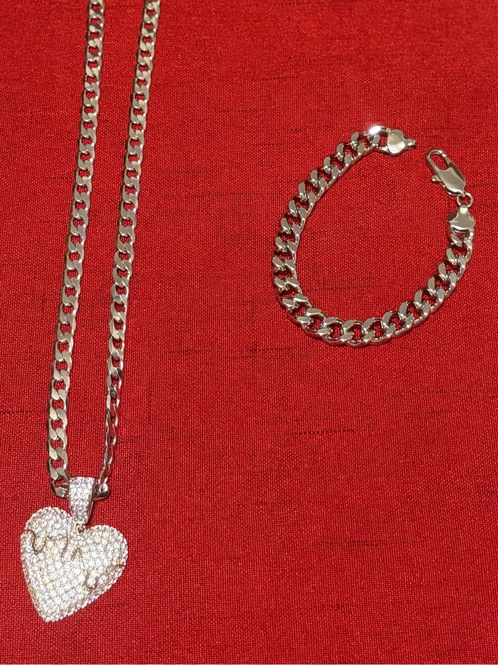 Silver Tone Heart Pendant, Necklace and Bracelet